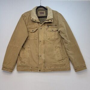 Levi's Field Jacket Mens Large Khaki Tan Sherpa Collar Quilted Utility Chore